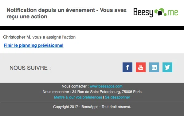 Notification par mail d'une action assignée