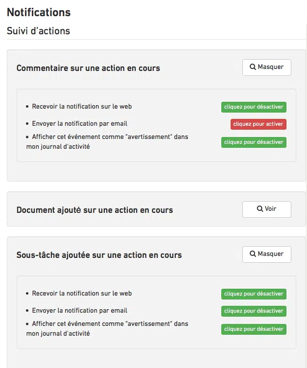 Paramètres de notifications