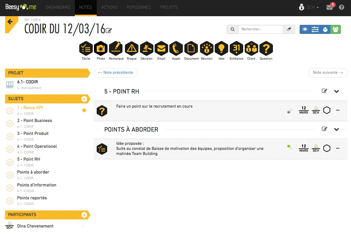 suivi des actions de notes récurrentes suivi des actions de notes récurrentes