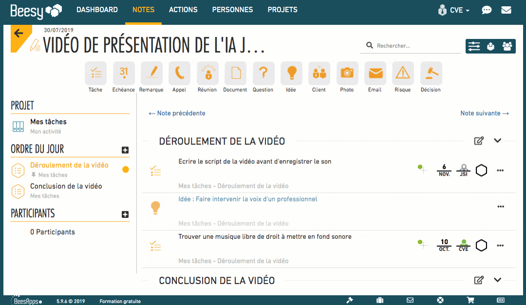 partager une note sur beesy - Outil de travail collaboratif