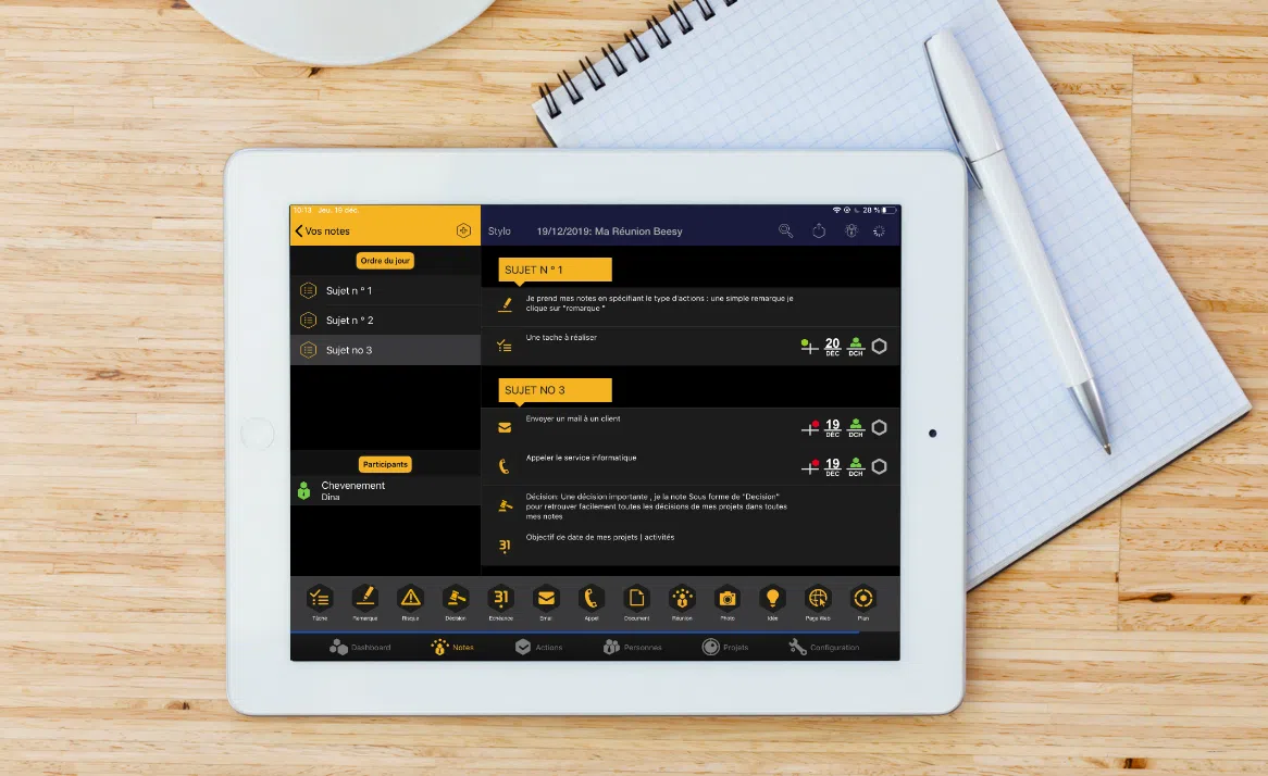 Notes Beesy sur iPad